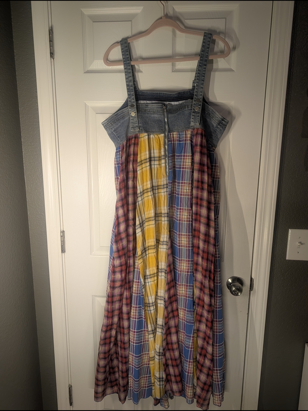 Dressed in LALA Denim Smiley Patch Plaid Multi-Color Maxi Dress - Picture 2 of 4